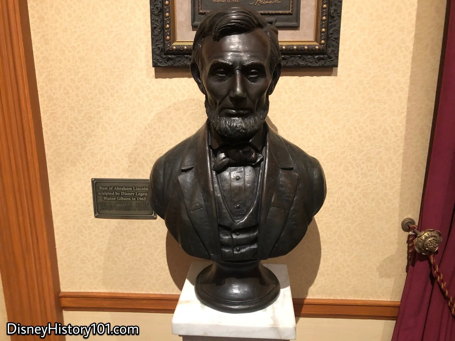 Bust of Abraham Lincoln sculpted by Disney Legend Blaine Gibson in 1965; as seen in the present.
