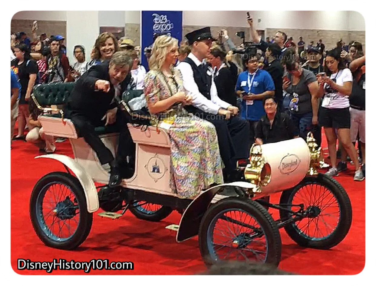 Mark Hamill rides aboard a MAIN STREET "RUNABOUT" at D23, 2017.