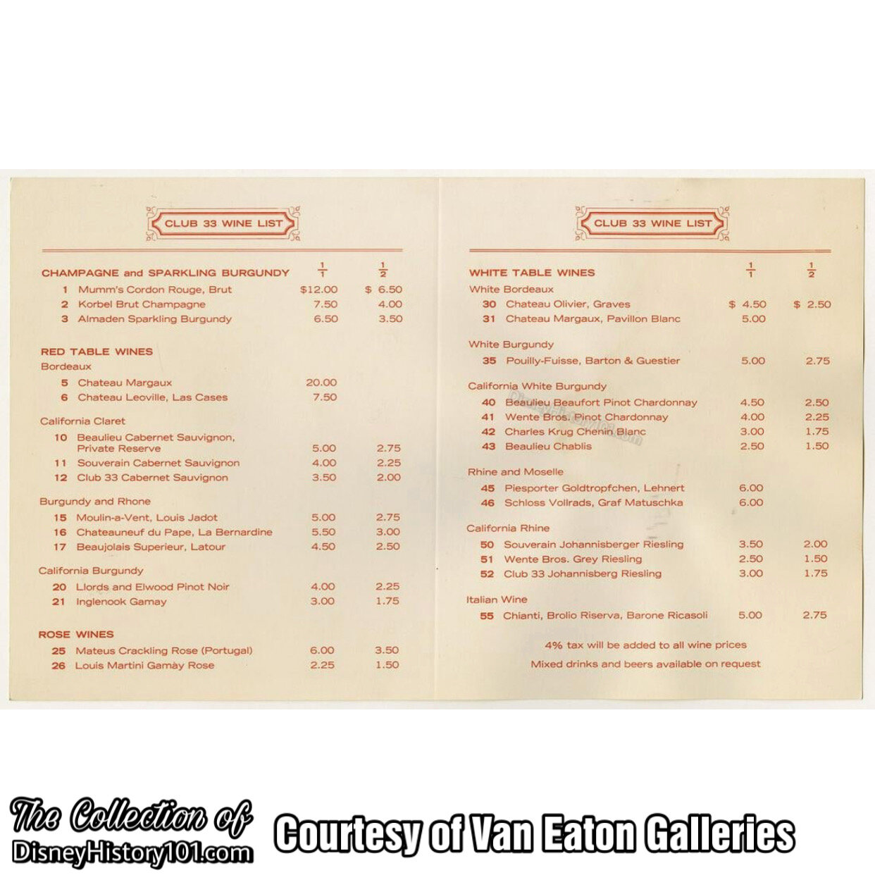 Club 33 Wine List