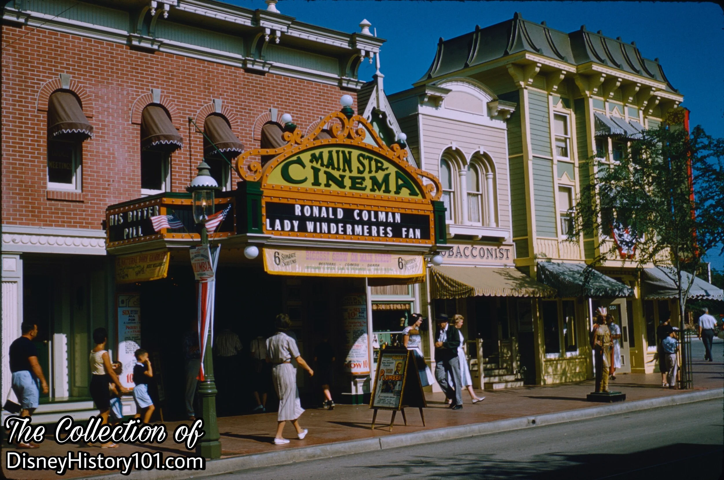 Main Street Cinema marquee billing “Lady Windermere's Fan” and “His Bitter Pill”; August, 1958.