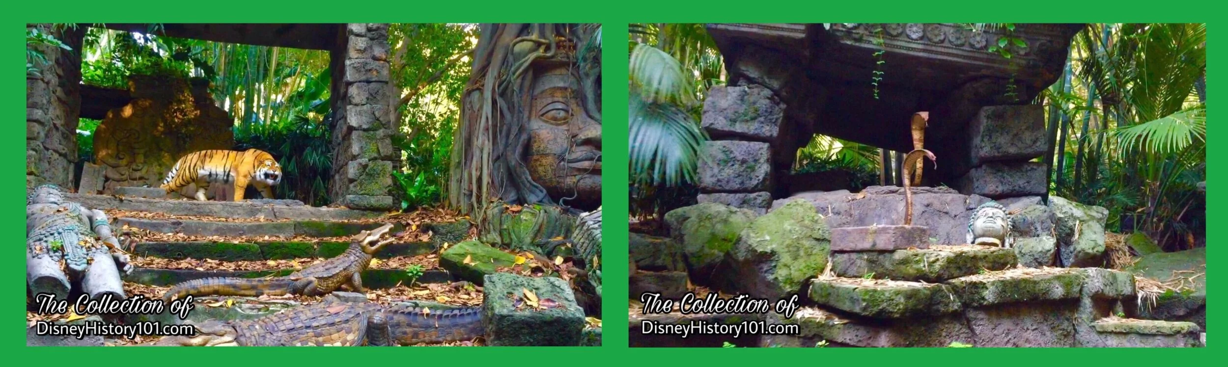 "A tiger walks"... through the Cambodian Shrine Ruins, 2010s (left).