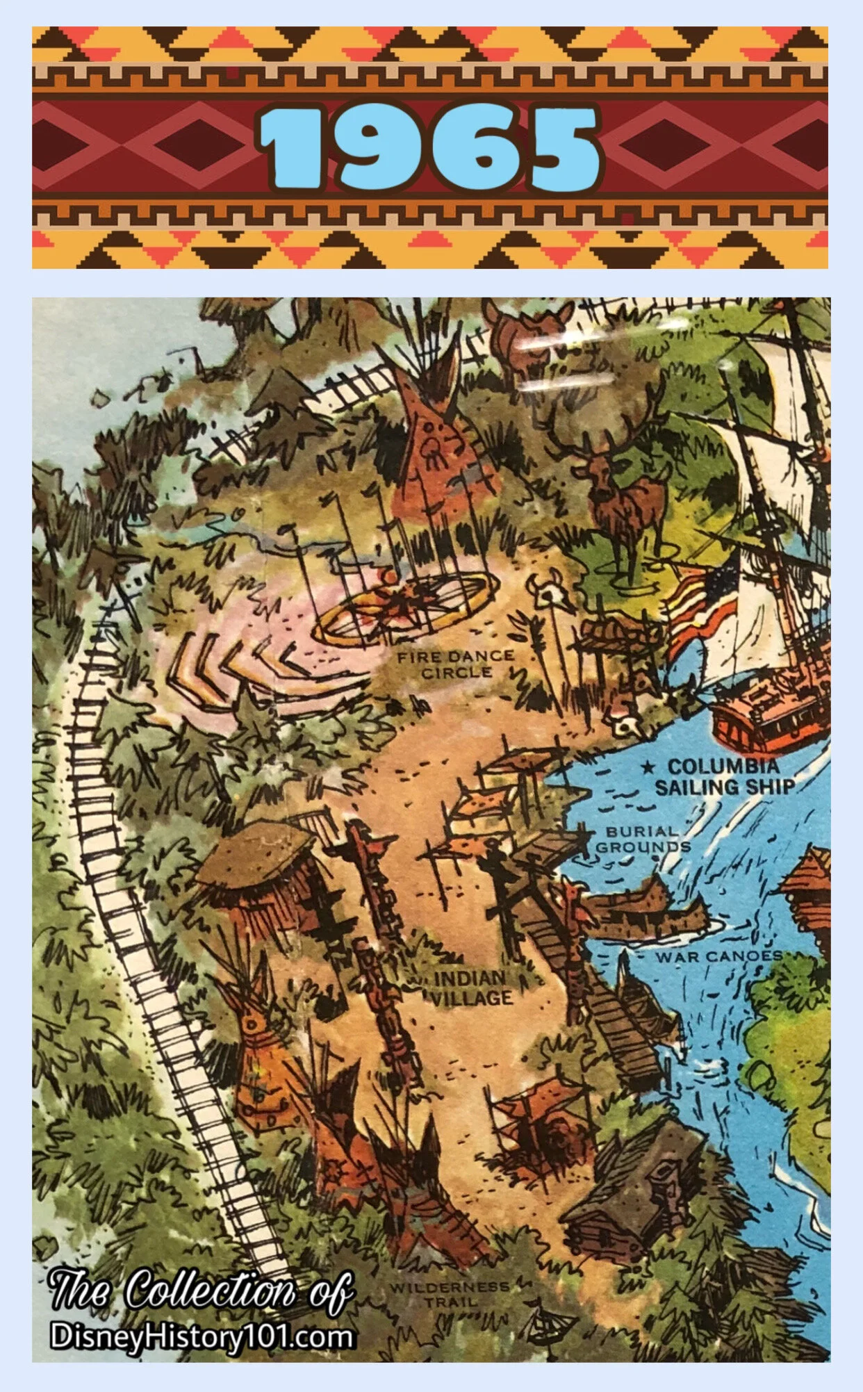 THE NEW INDIAN VILLAGE - Disneyland Map by Sam McKim, (1965)