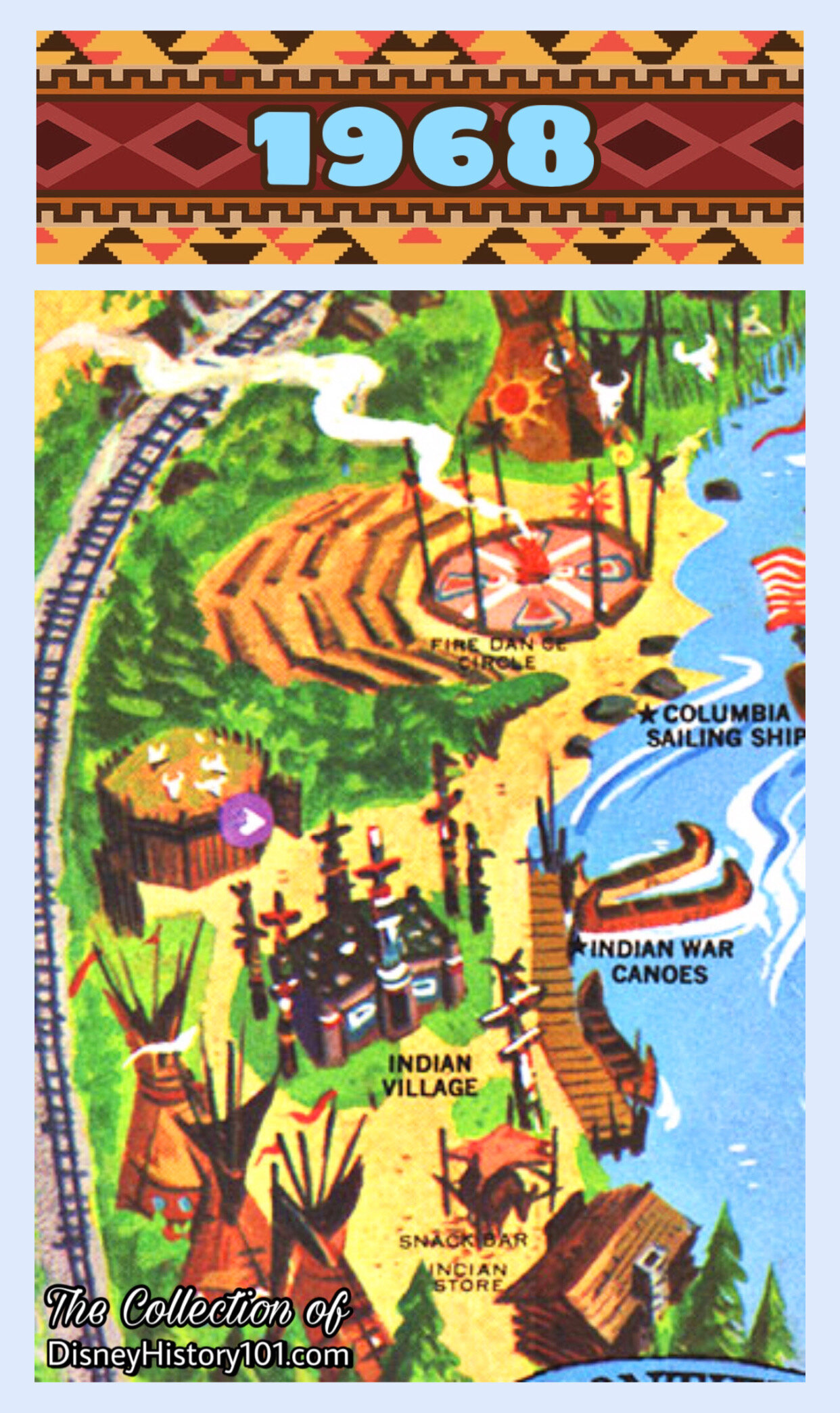 THE NEW INDIAN VILLAGE - Disneyland Map, 1968