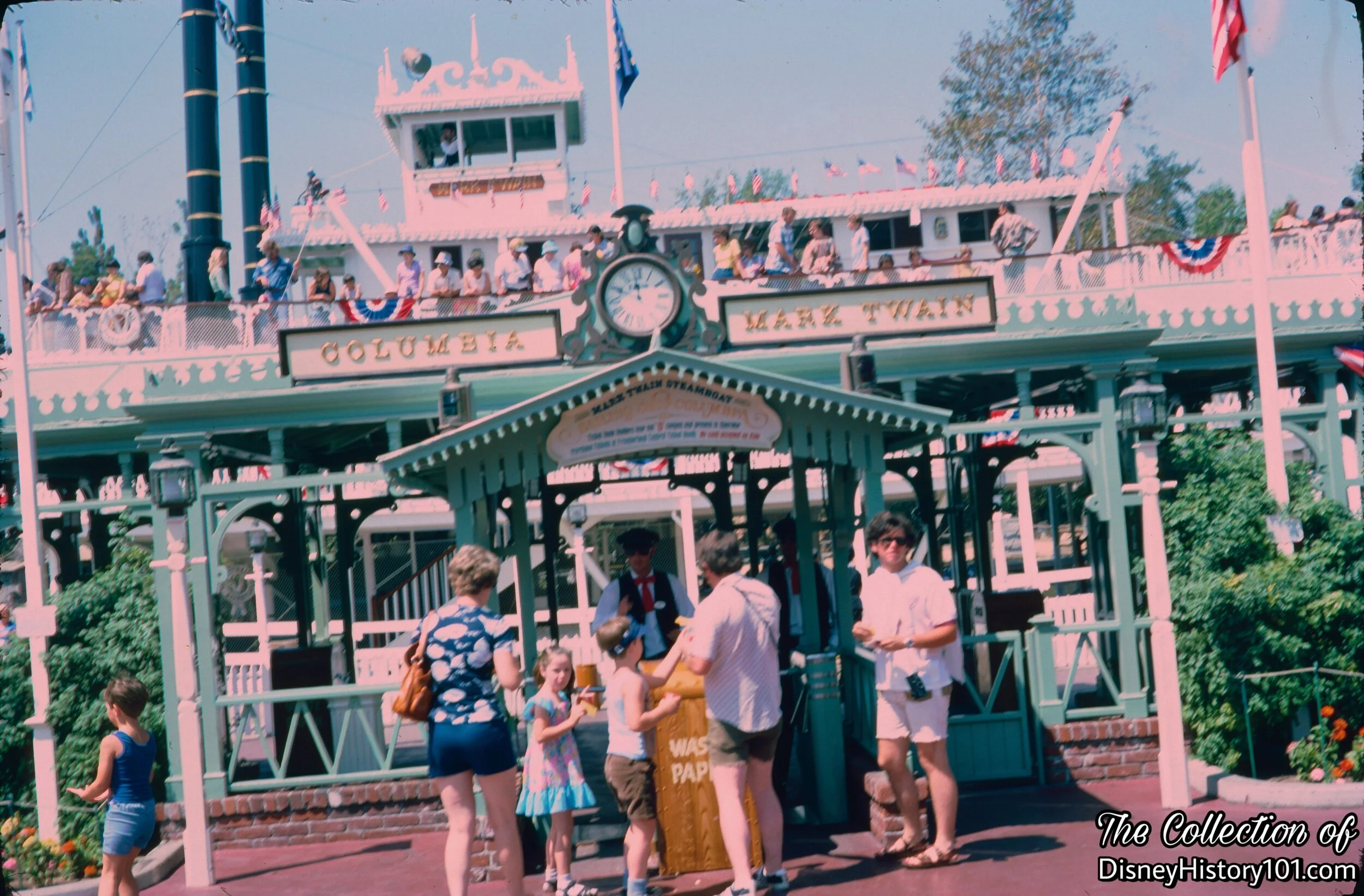 Mark Twain Steamboat Dock (or, “Riverboat Landing”) leading to the Guest Control queue area, September, 1976.