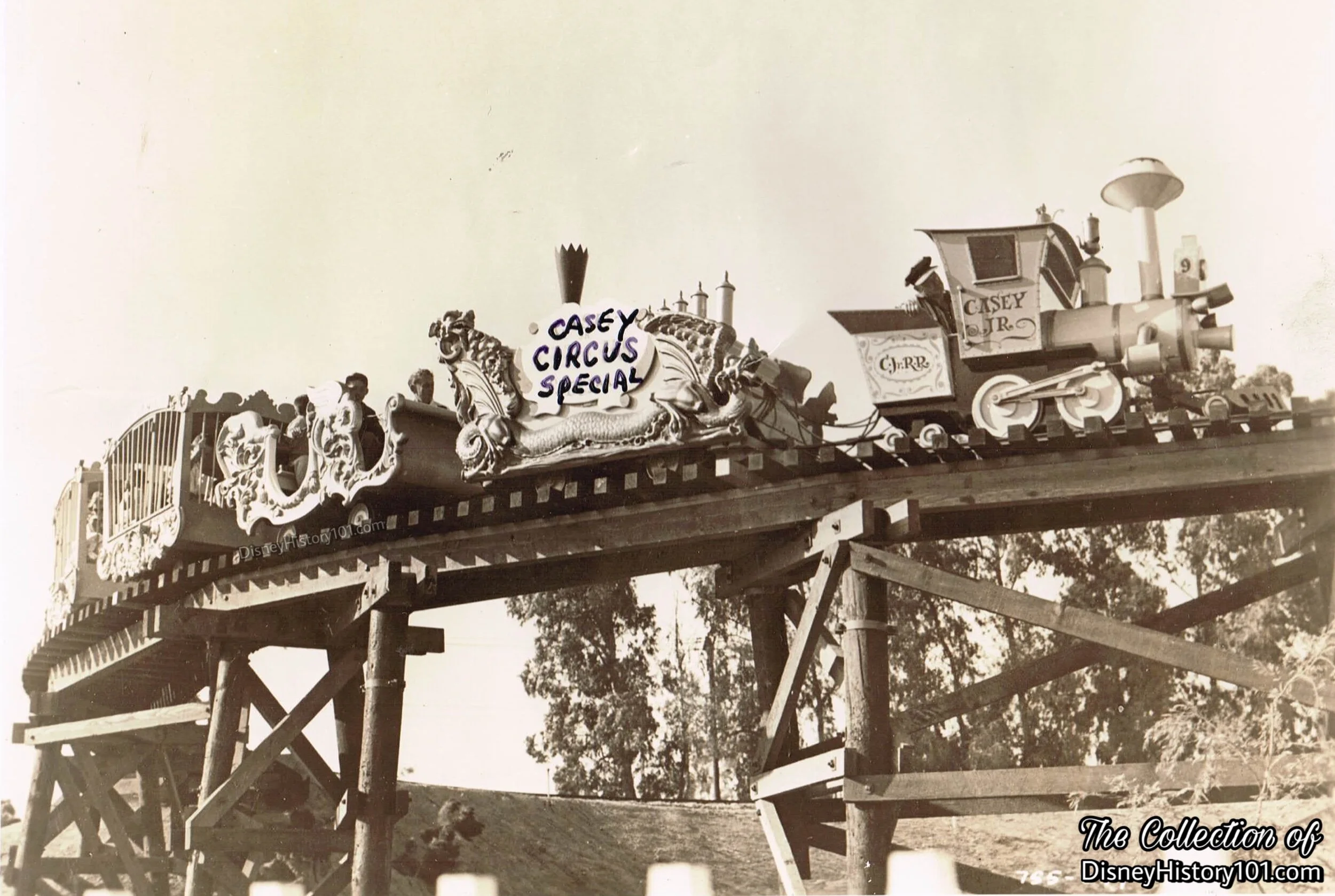 The "Casey Junior Circus Special" Heads Across the Wooden Trestle Bridge structure, 1955.