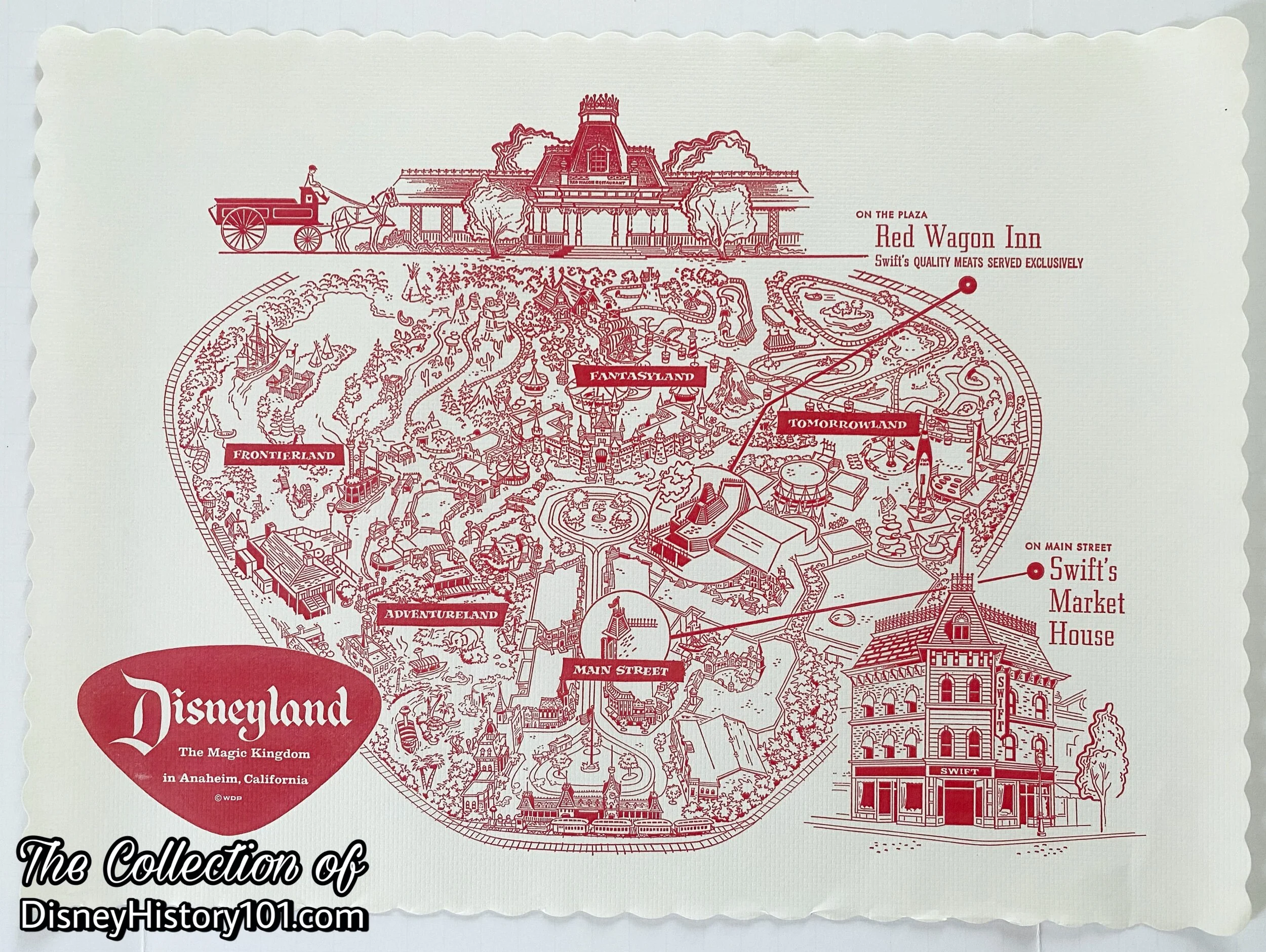 Red Wagon Inn Placemat “Map” Featuring Two Swift's Locations, c. 1960s 
