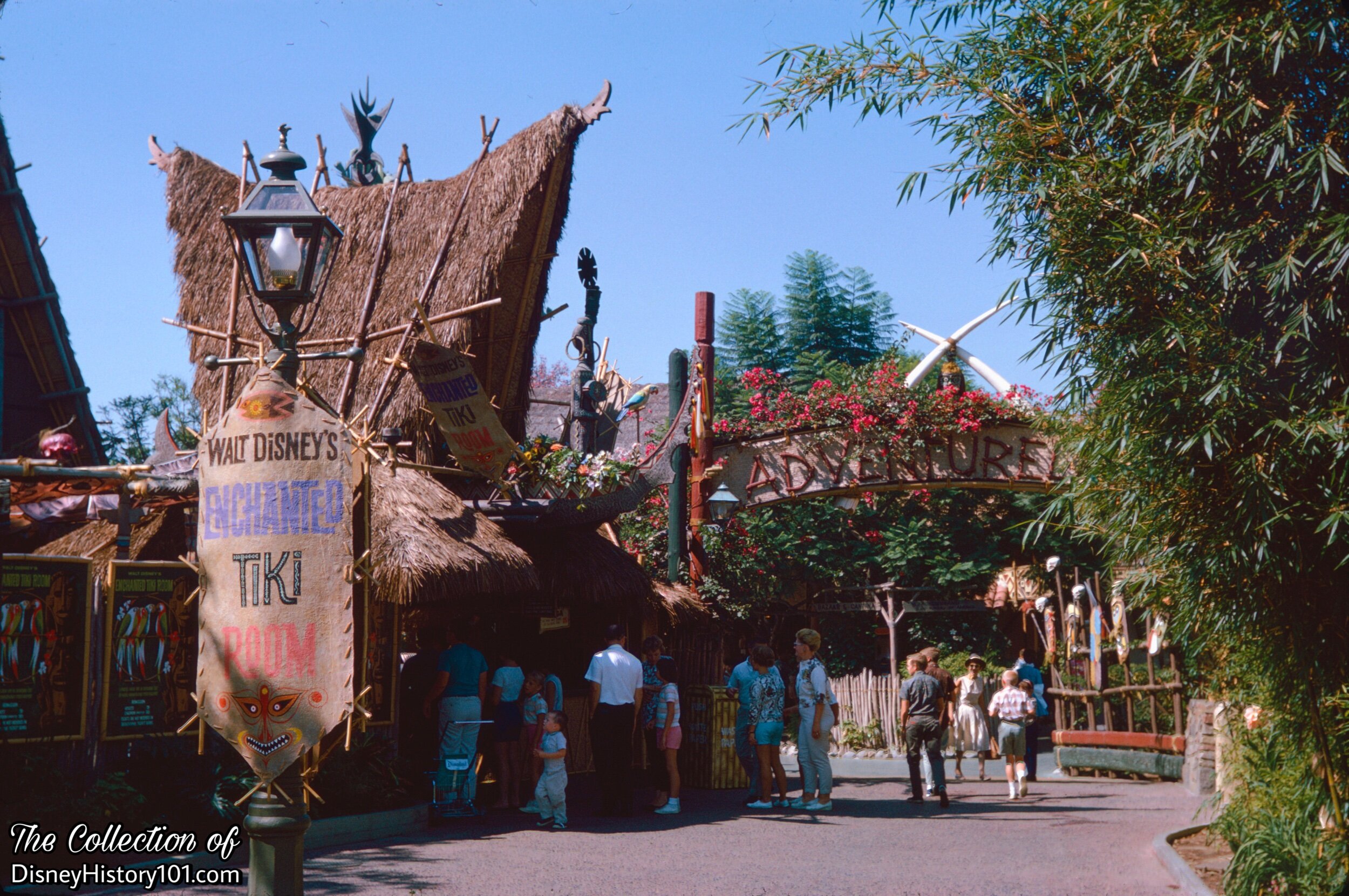 Juan the Barker Bird above the "A" Frame Entrance to Walt Disney's Enchanted Tiki Room; 1963.