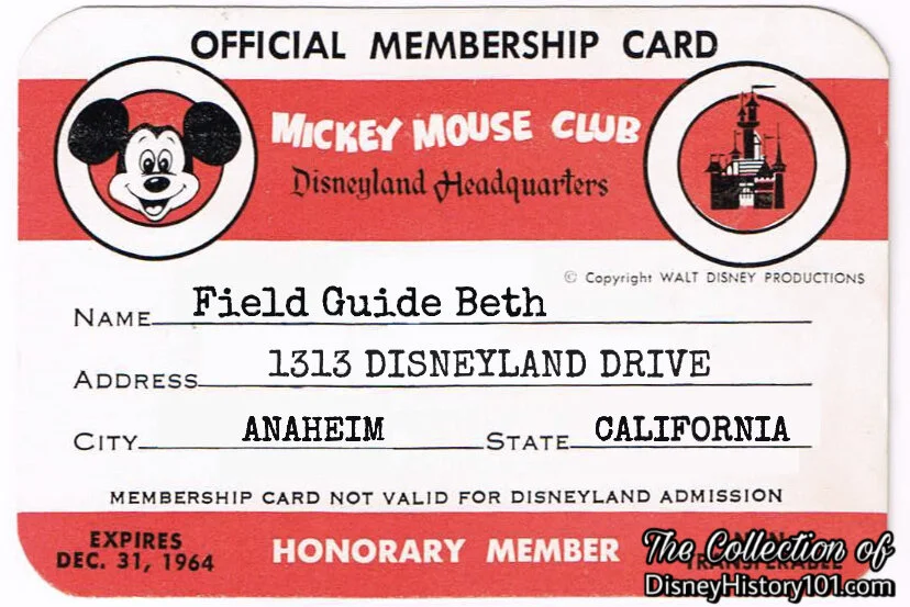 Mickey Mouse Club Disneyland Chapter Membership Card