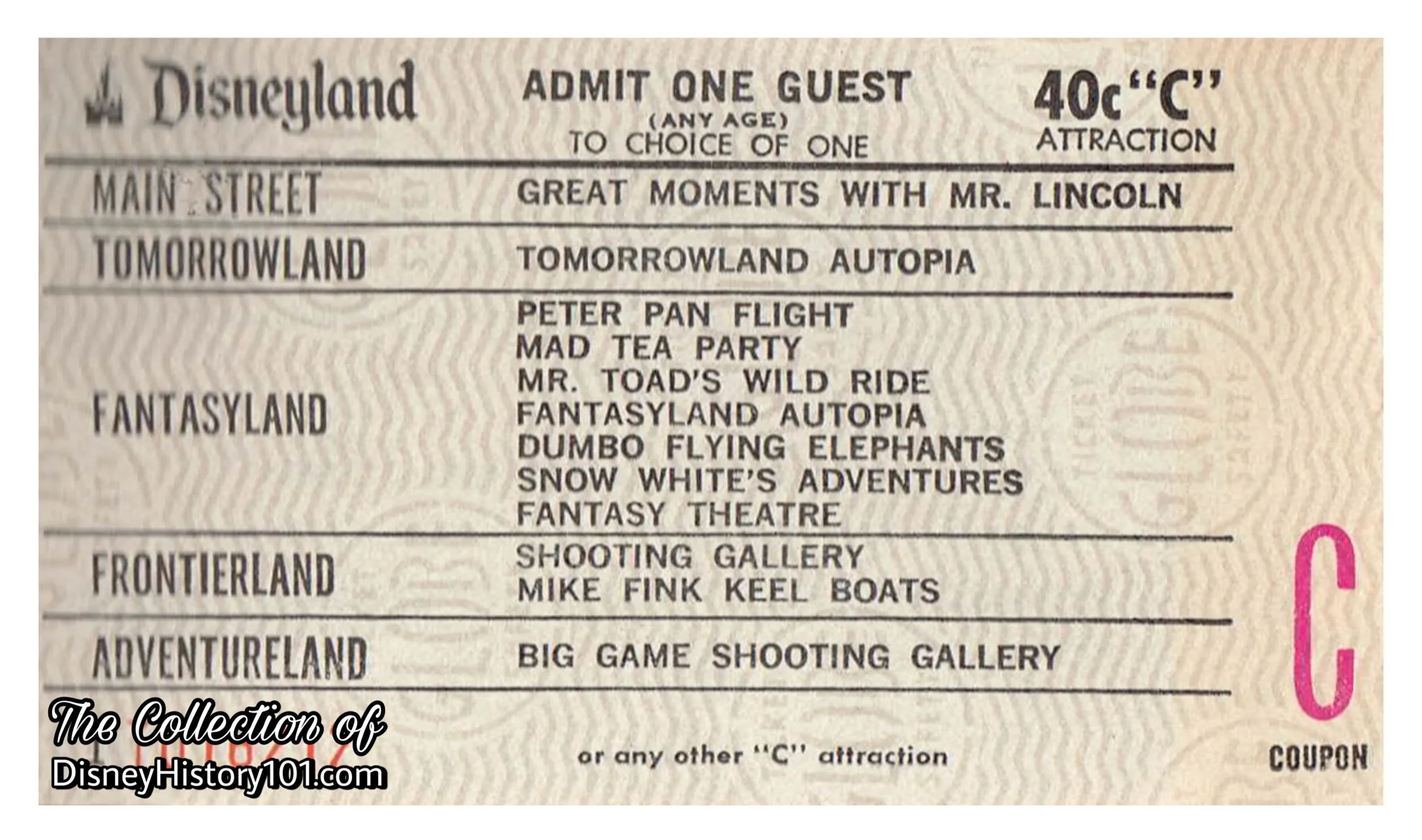 Disneyland “C” Coupon, 40¢ Value.