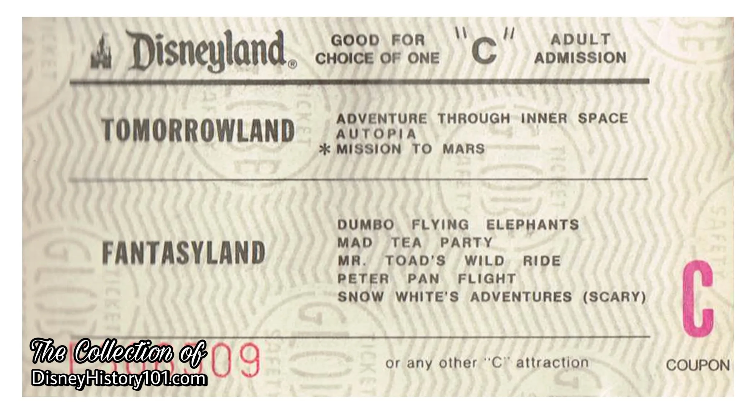 Disneyland Attraction Adult Admission Media "C" Coupon (No Cash Value)