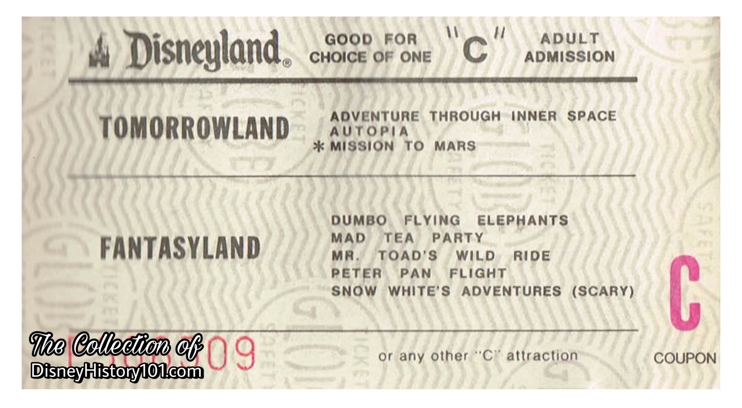 Disneyland "C" Attraction Adult Admission Coupon