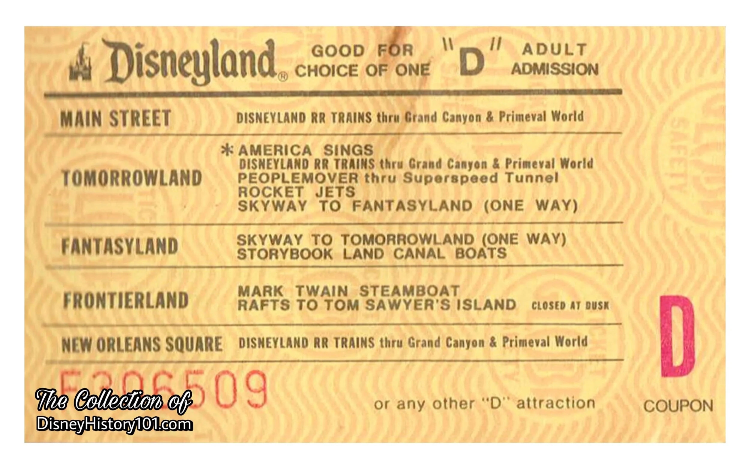 Disneyland "D" Admission Coupon 