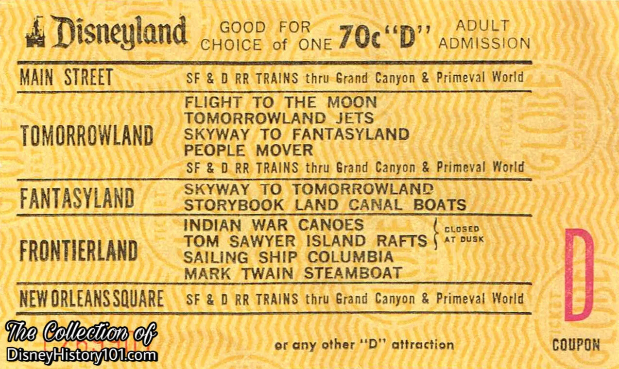 Disneyland "D" Coupon, c. 1971 (?).