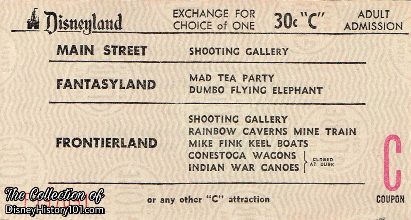 Disneyland "C" Attraction Coupon (30 Cent Value), (1960)