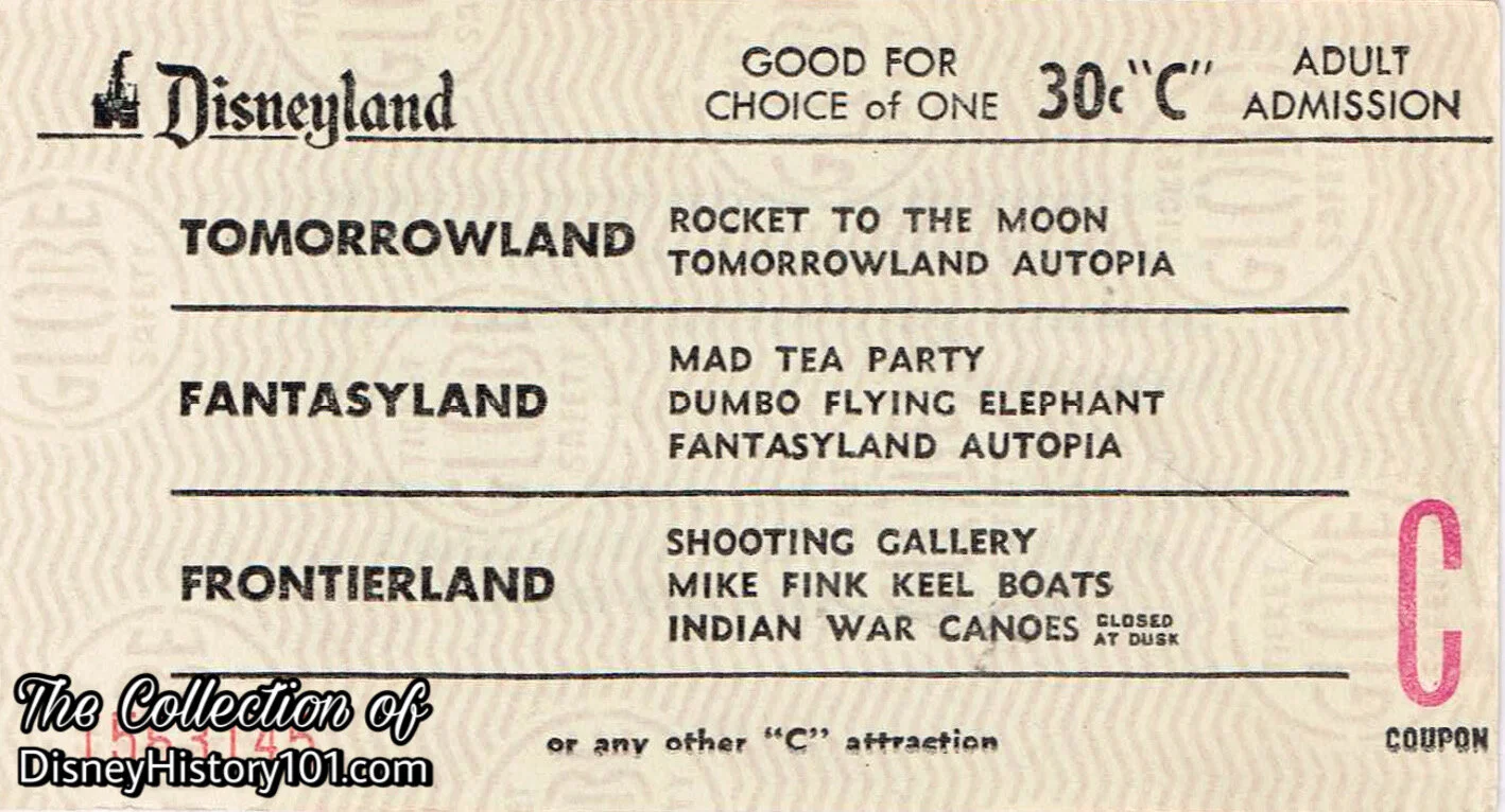 Disneyland "C" Attraction Coupon (30 Cent Value), Summer, 1960.