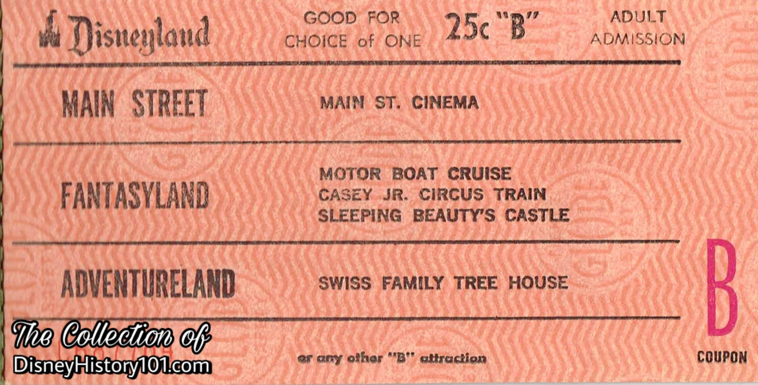 Disneyland "B" Attraction Adult Admission Coupon (25¢ Value)