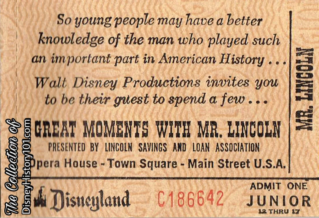 Great Moments With Mr. Lincoln (Junior) Disneyland Coupon, c. 1966