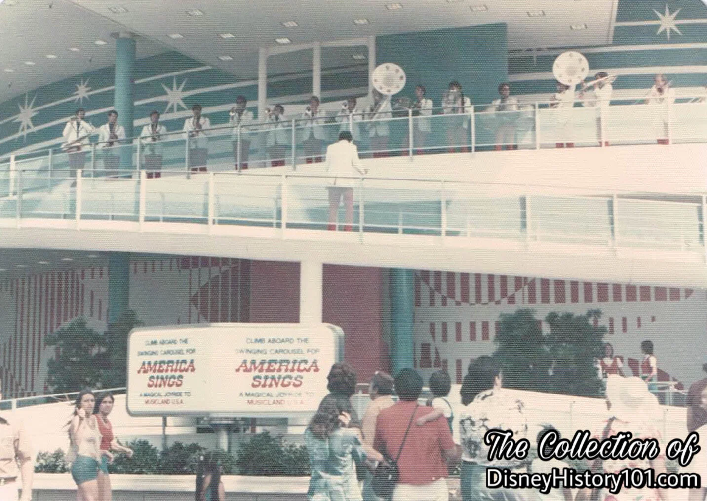Carousel of Progress Exit Ramp along the “Front of House” Architectural Facade and All-American Band