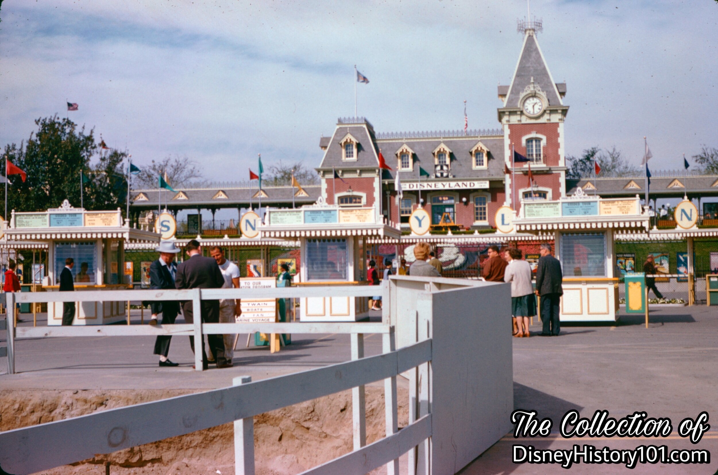 Prepping for Monorail pylon construction at the Disneyland Main Gate (early, 1961)