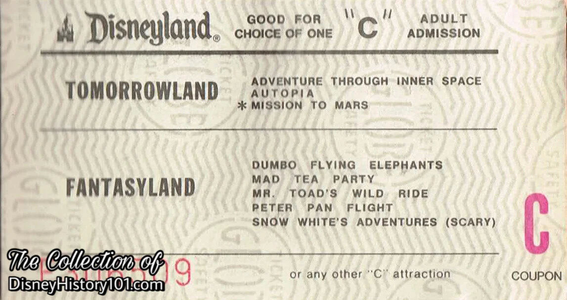 Disneyland Attraction Adult Admission Media "C" Coupon (No Cash Value)