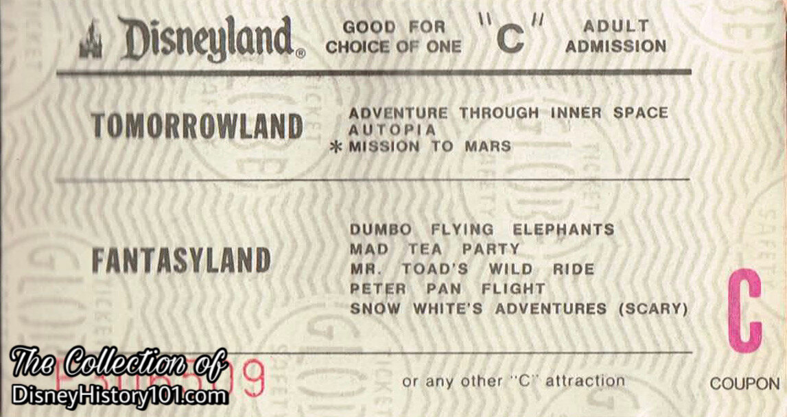 Disneyland "C" Attraction Adult Admission Coupon