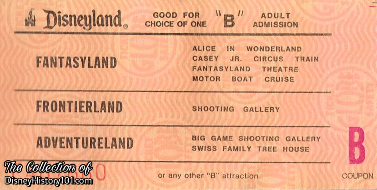 Disneyland "B" Attraction Adult Admission Coupon (No Cash Value)