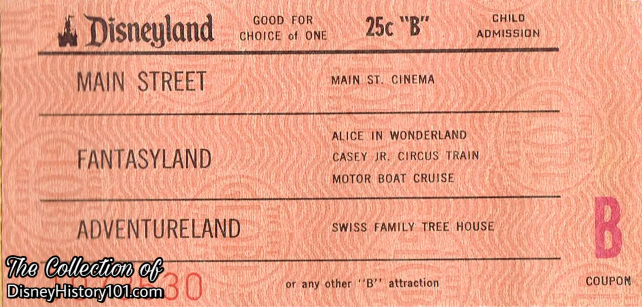Disneyland "B" Attraction Child Admission Coupon (25¢ Value)