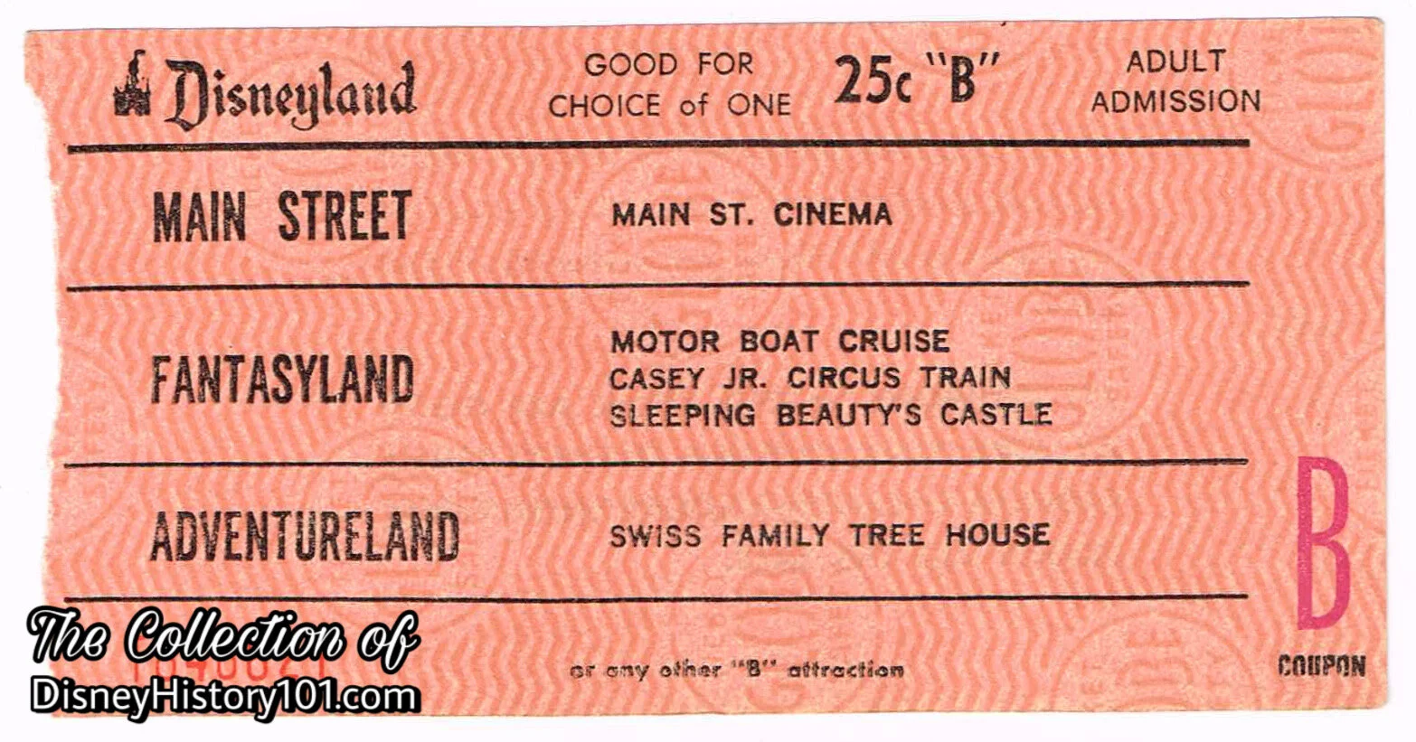 Disneyland "B" Attraction Adult Admission Coupon (25¢ Value)