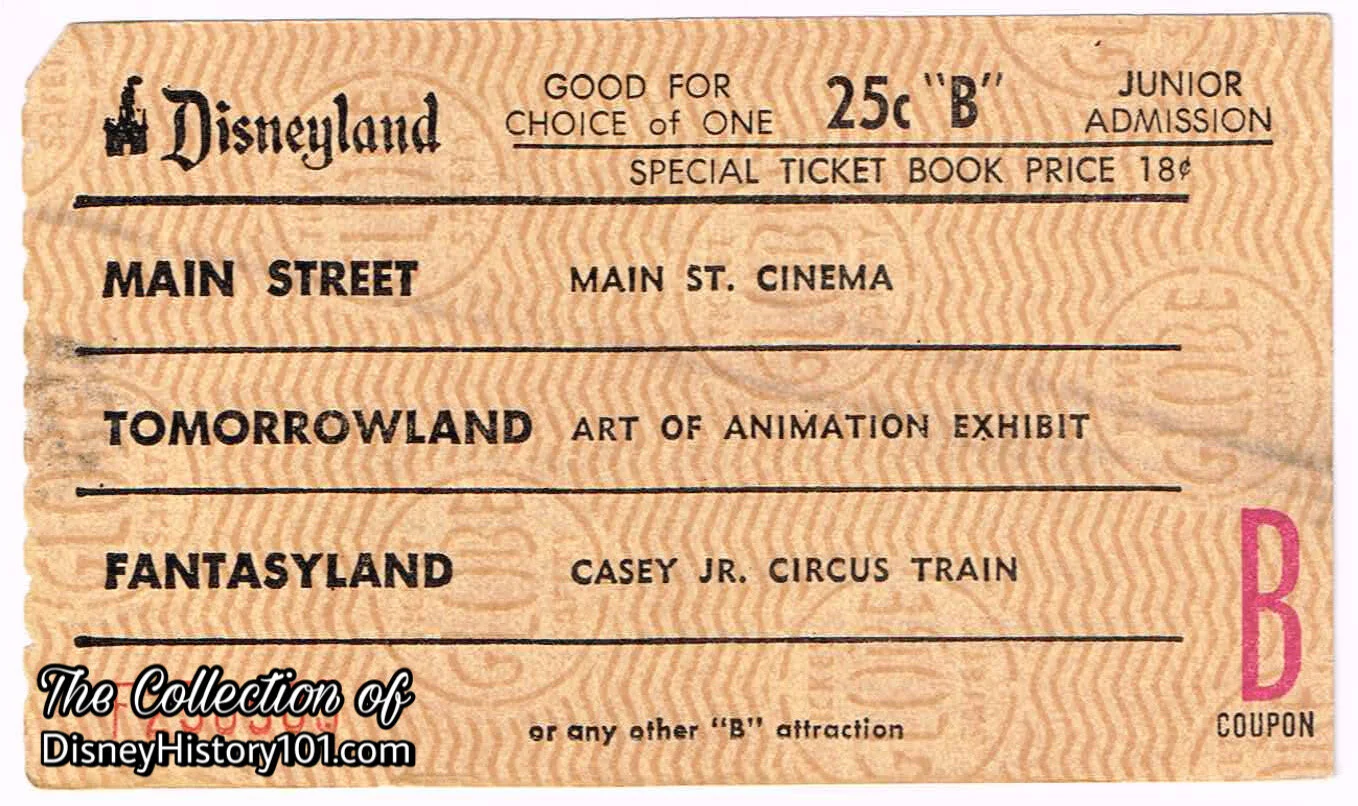 Disneyland Junior Admission "B" Attraction Coupon (25¢ Value)