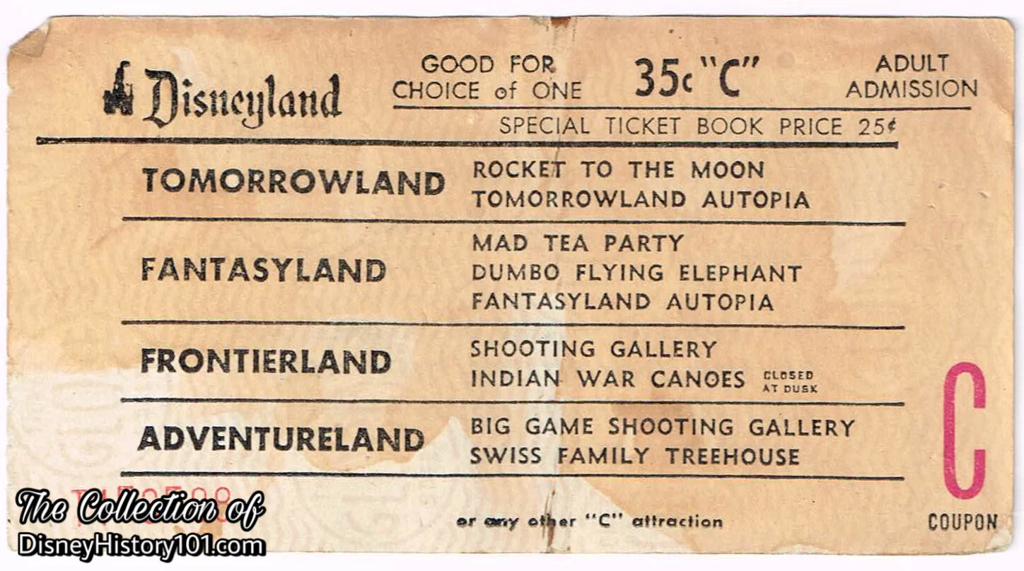 Disneyland "C" Attraction Adult Coupon (35¢ Value), (1965)