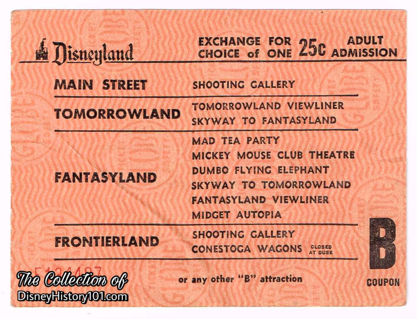 Disneyland Adult Admission Jumbo “B” Coupon (25¢ Value)