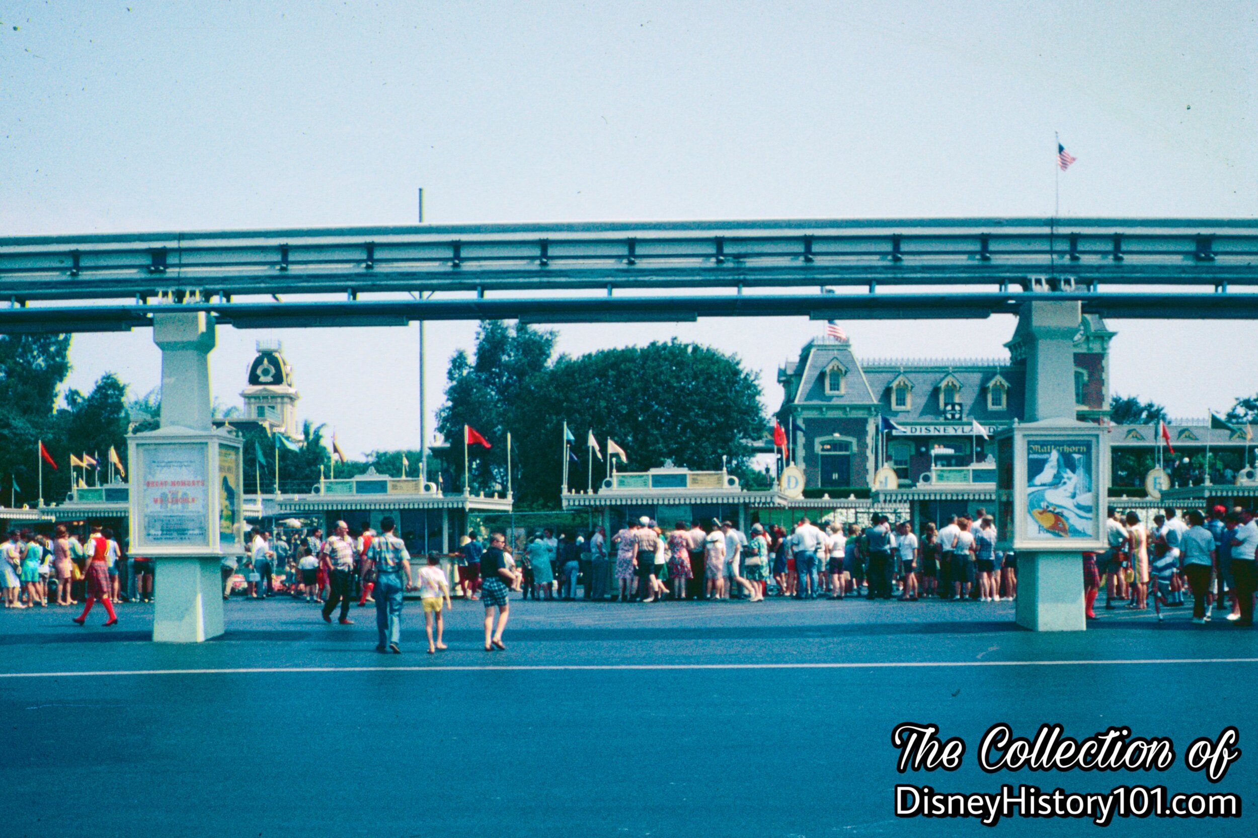 Disneyland-ALWEG Monorail System near the Ticket Booths and Main Gate Area, (1967)