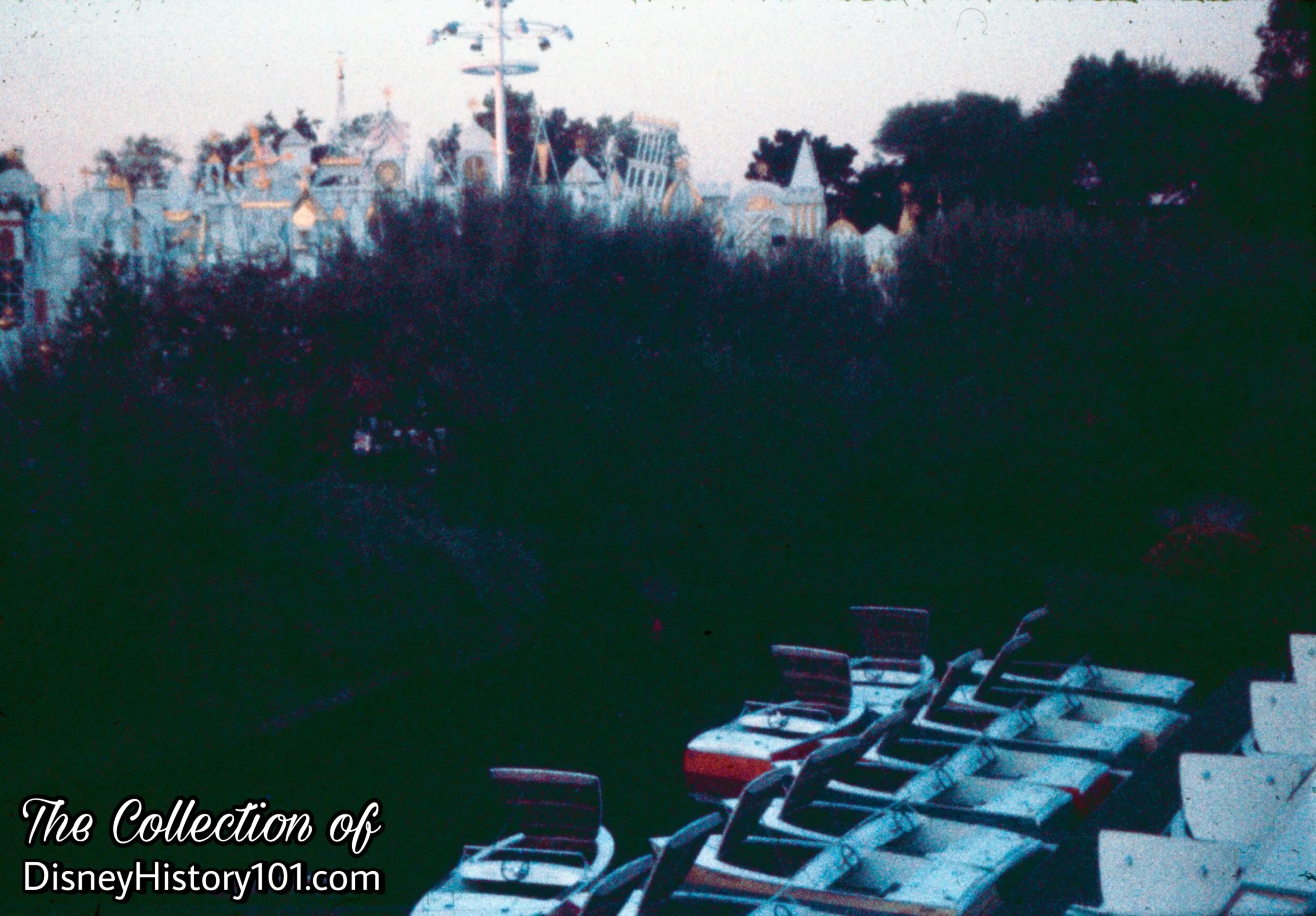Motor Boat Cruise Storage and cycled out Attraction vehicles on a off-season weekday at Disneyland.