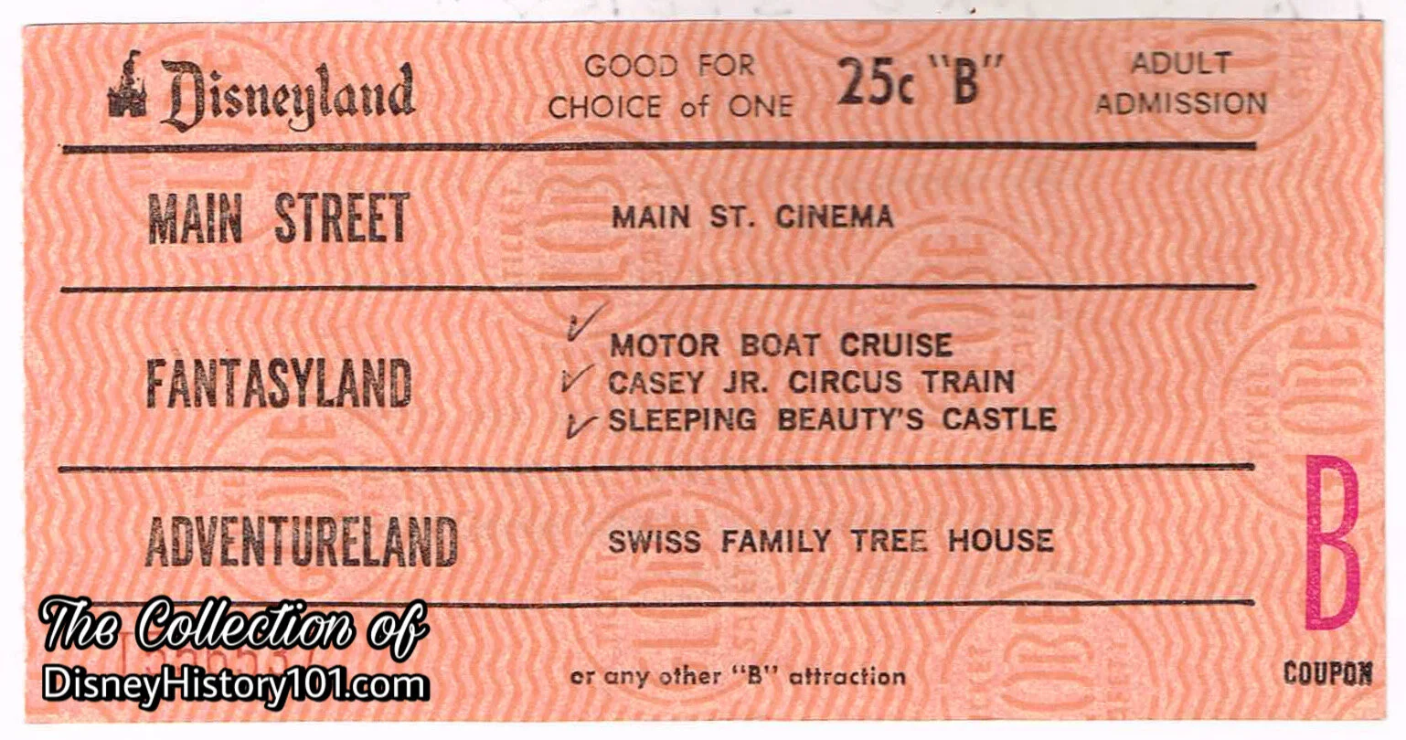Disneyland "B" Attraction Adult Admission Coupon (25¢ Value)