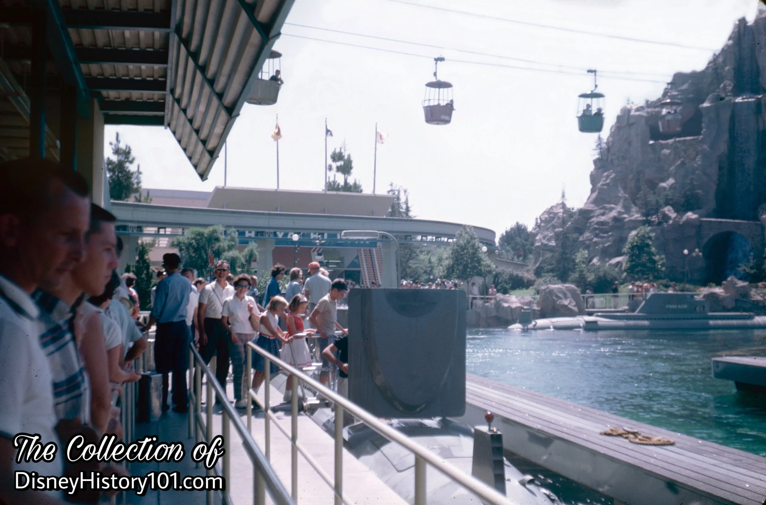 Submarine Voyage Guest Control queue area and Intermediate Dock, July, 1963.