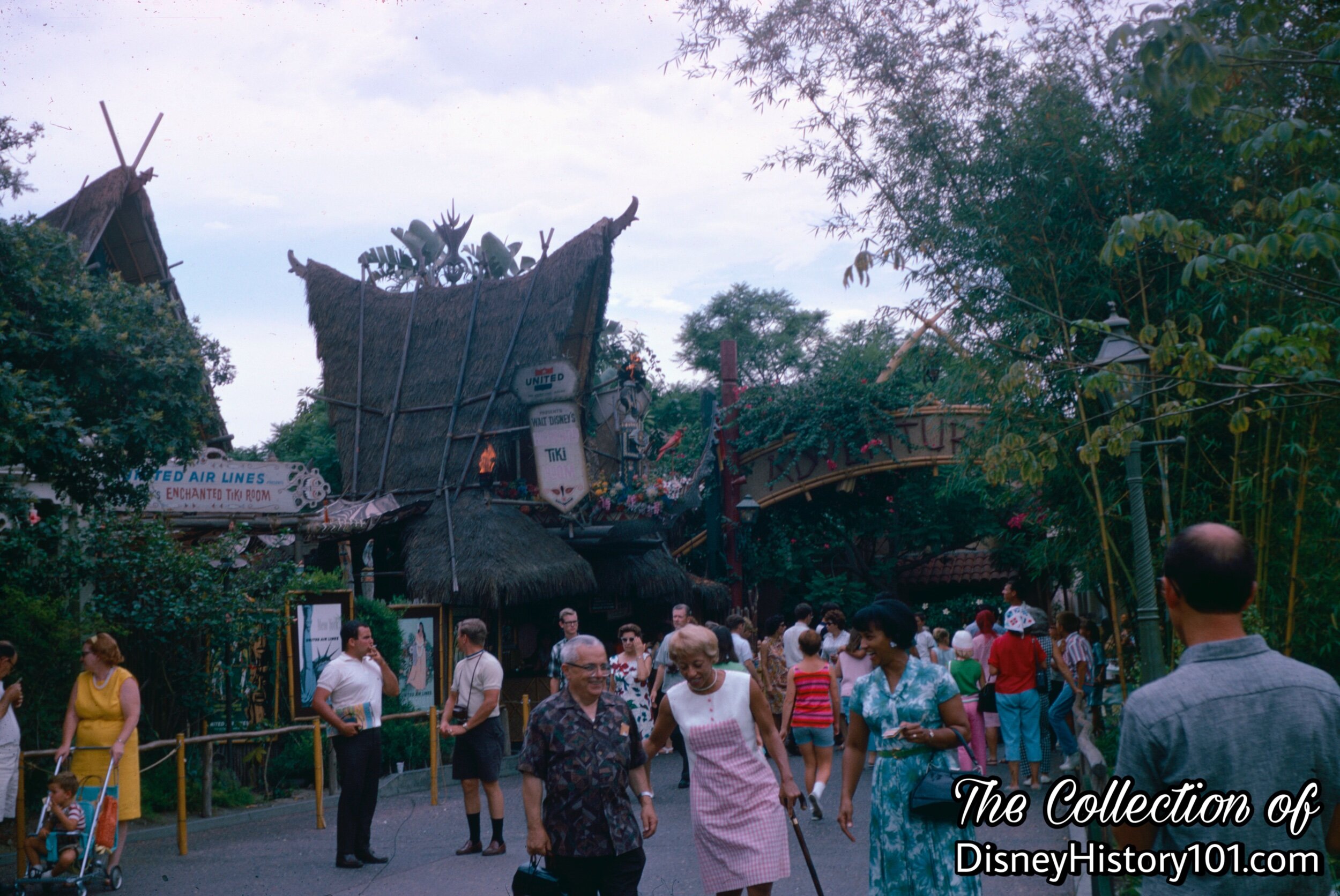 Juan the Barker Bird above the "A" Frame Entrance to Walt Disney's Enchanted Tiki Room near the Entrance to Adventureland; August, 1967.