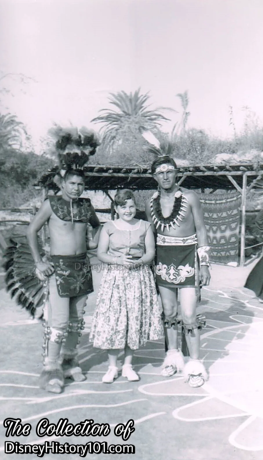 Unidentified Host (left) and Eddie Little Sky with Guest at the original Indian Village Ceremonial Dance Circle