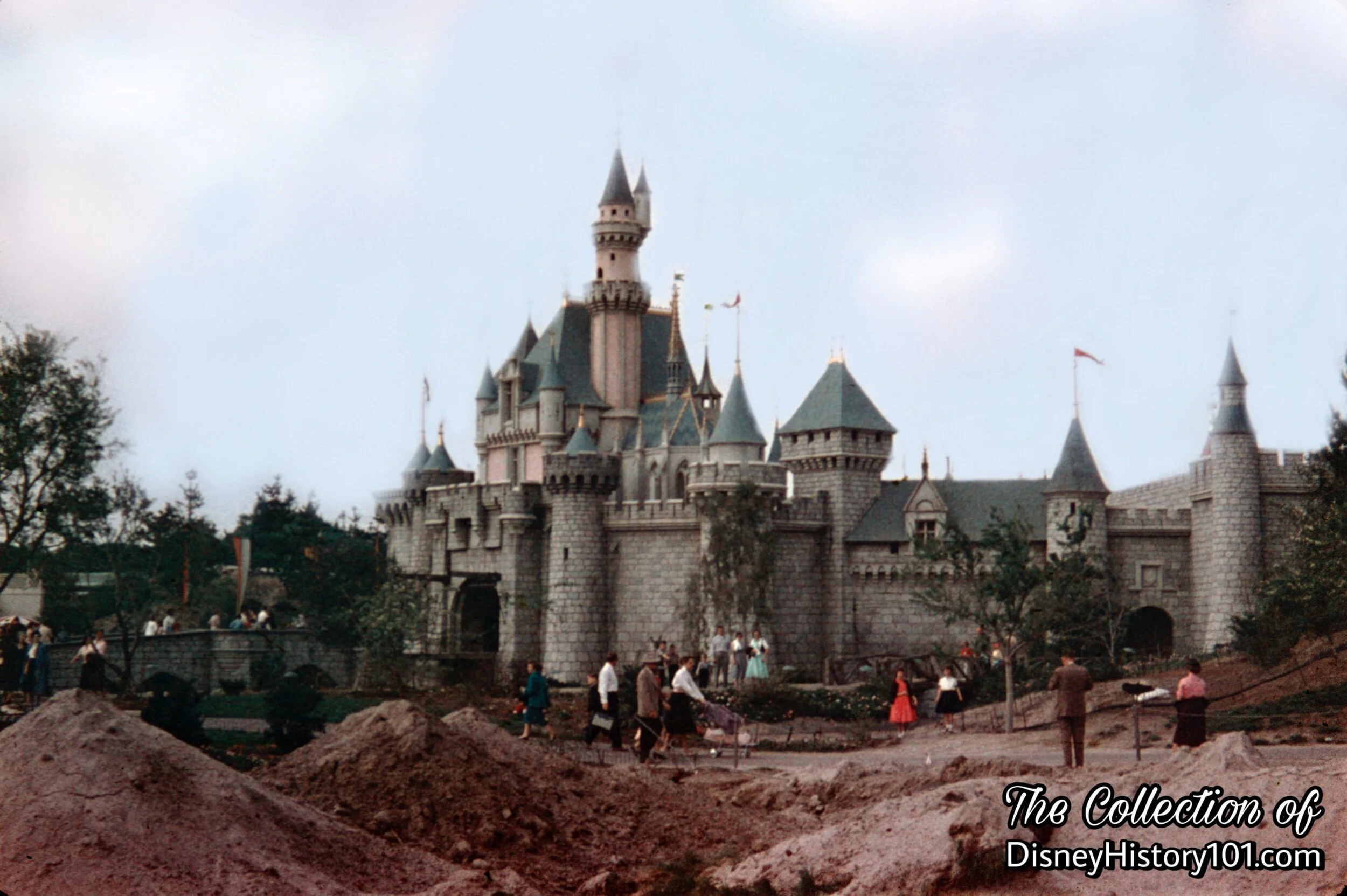 The majestic Sleeping Beauty Castle towers over "Future Developments" on the Plaza, c.1950s.