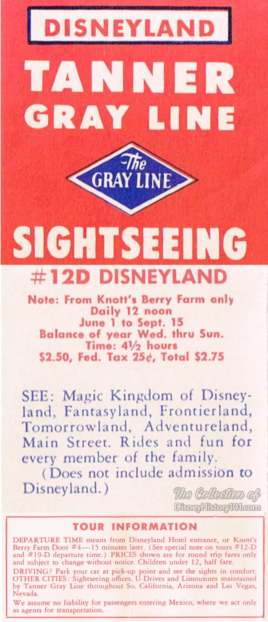 Disneyland Tanner Gray Line Sightseeing Tours Brochure Excerpt