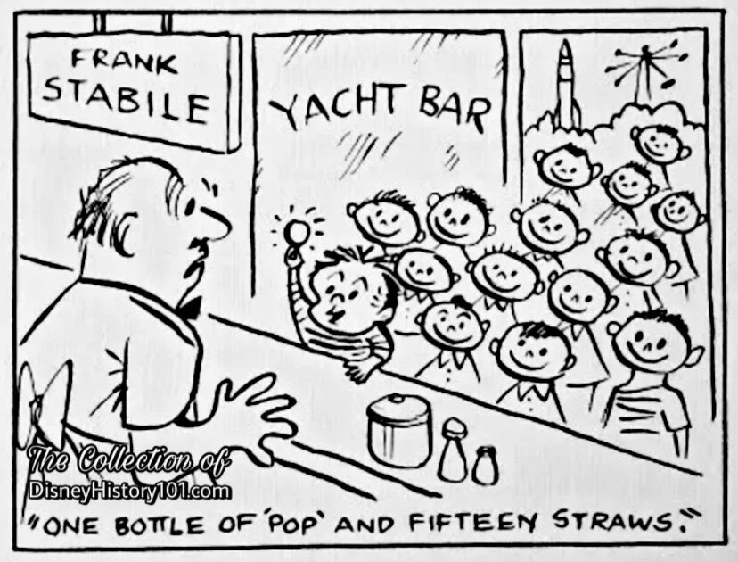 “Disneyland Doodle” by Roy Williams, Featuring The Yacht Bar Published in "The Disneylander" (December, 1959)