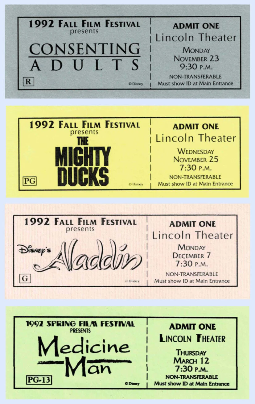 c. 1992 Film Festival at The Lincoln Theater Tickets 