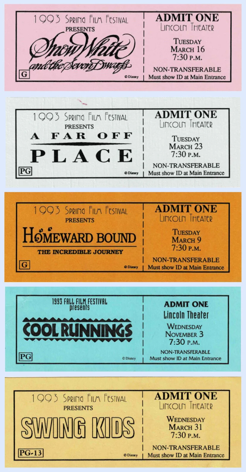 c. 1993 Film Festival at The Lincoln Theater Tickets 