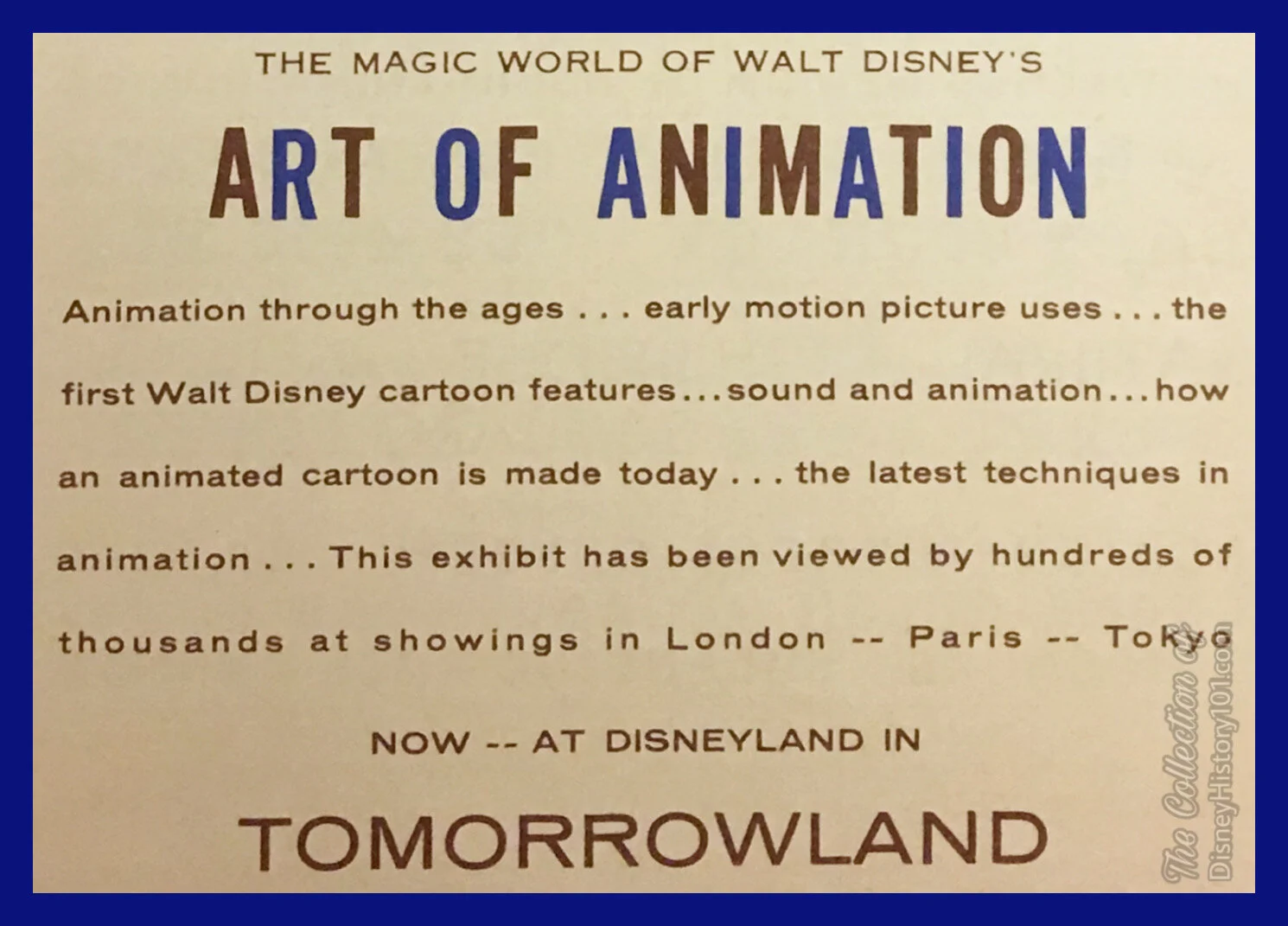 "Disneyland '60" "Art of Animation" Advertisement Excerpt