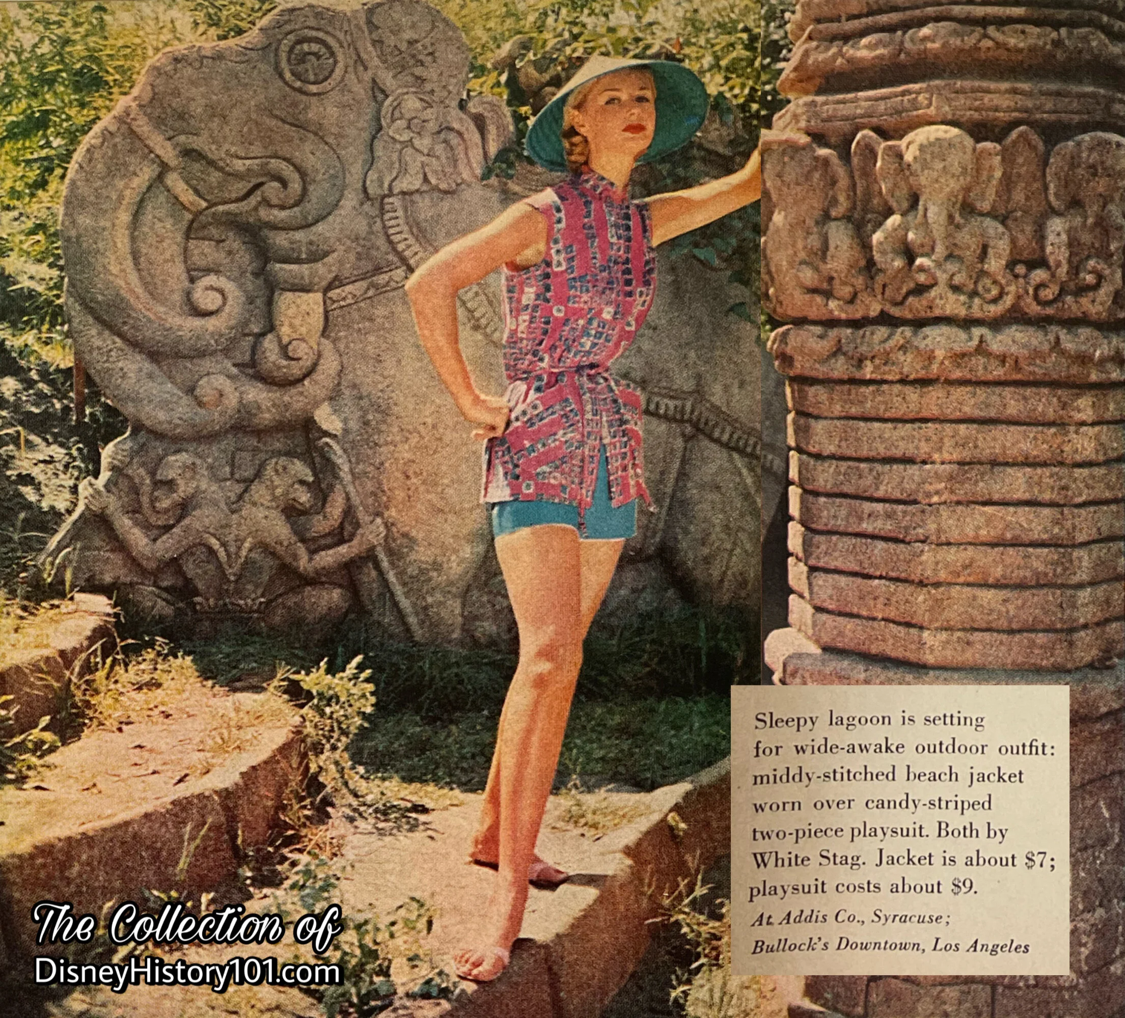 A model stands near an Architectural Facade in McCall’s Magazine, February of 1956.