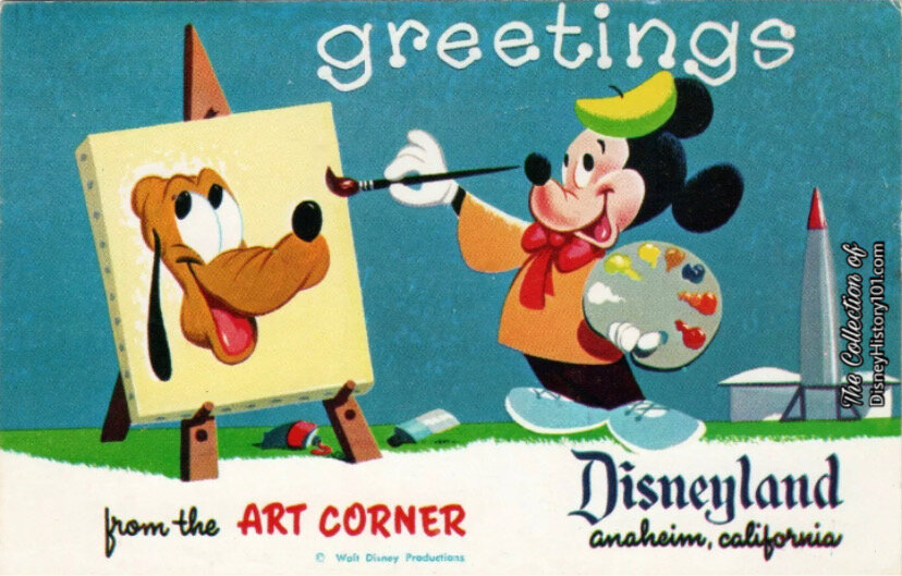 Mickey Mouse "Greetings" Souvenir Art Corner Postcard Exclusively Designed for Disneyland by Art Corner Artists 