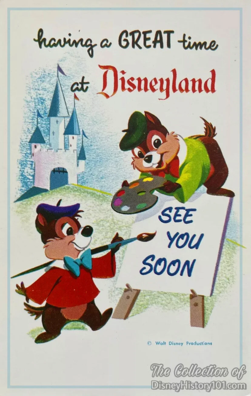 Chip 'n' Dale "Having a Great Time at Disneyland" Souvenir Art Corner Postcard Exclusively Designed for Disneyland by Art Corner Artists 