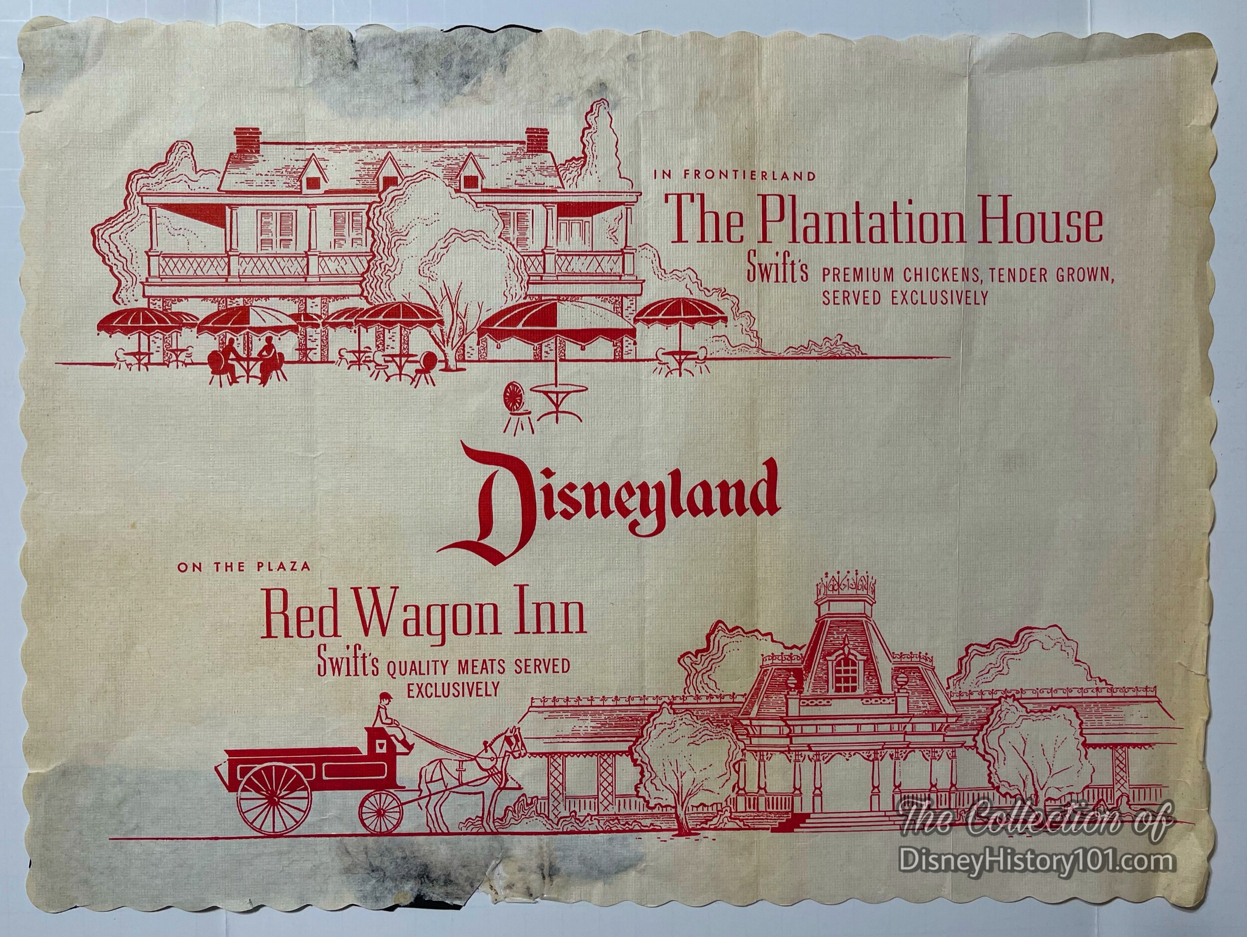 Red Wagon Inn Placemat Featuring Two Swift's Locations, c. 1950s 