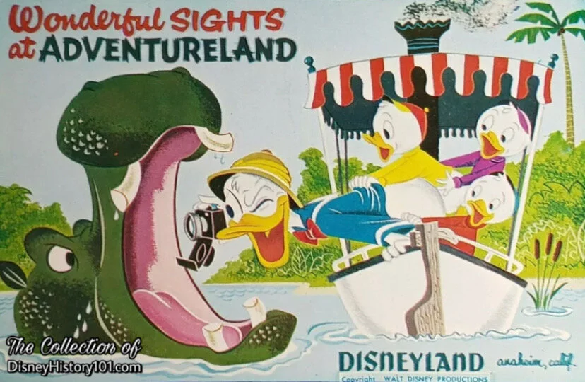"Wonderful Sights at Adventureland" Souvenir Art Corner Postcard Exclusively Designed for Disneyland by Art Corner Artists 