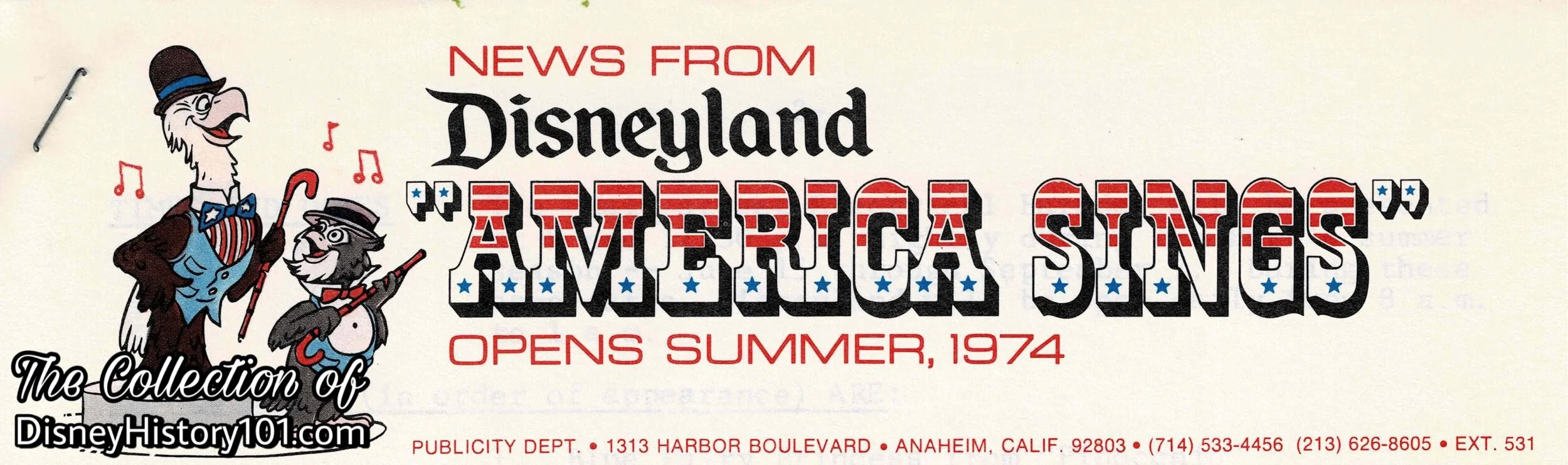 "News From Disneyland" Stationary Excerpt (c. 1963) heralds the coming of “America Sings”
