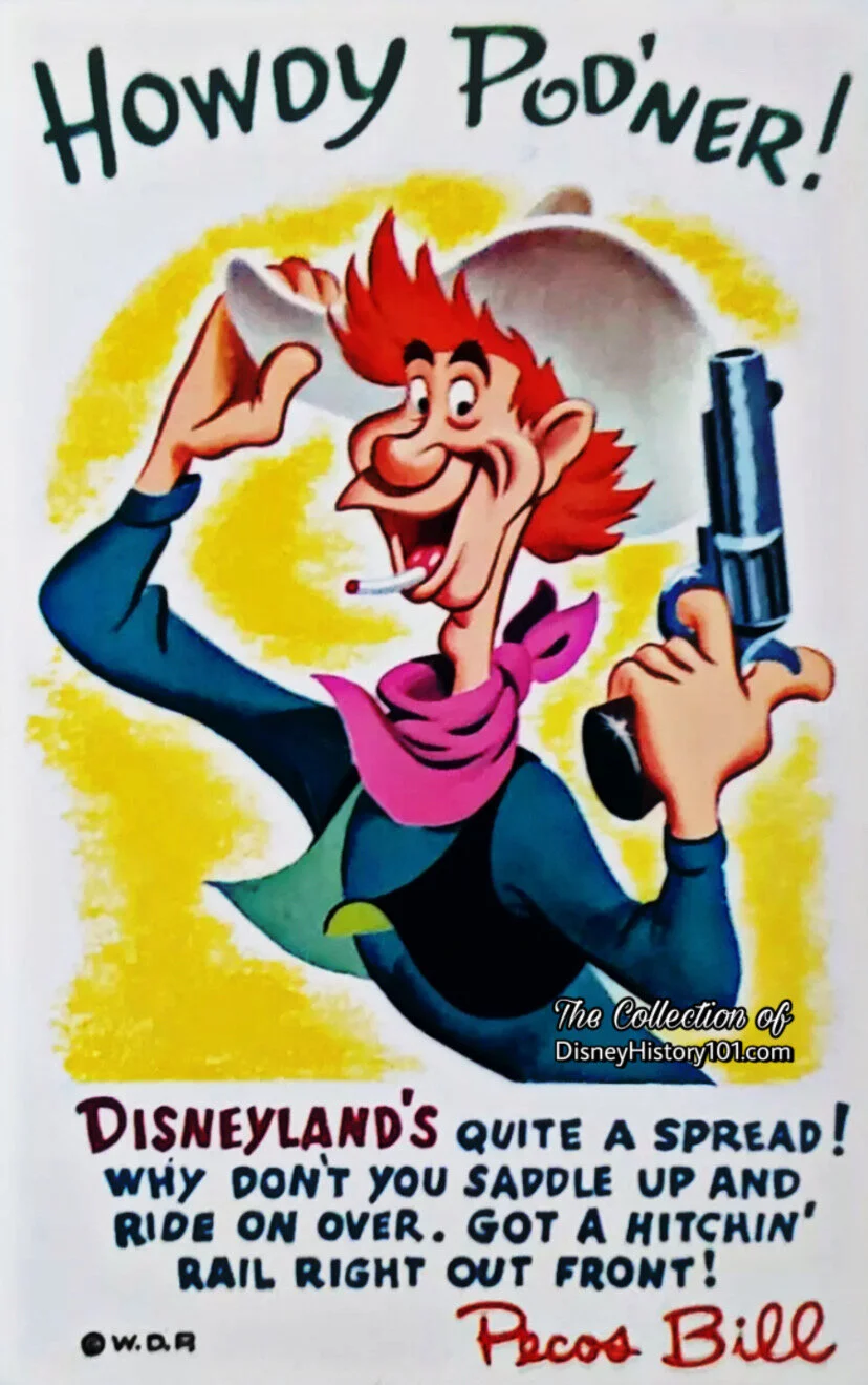 Pecos Bill "Howdy Pod'ner" Souvenir Art Corner Postcard Exclusively Designed for Disneyland by Art Corner Artists 